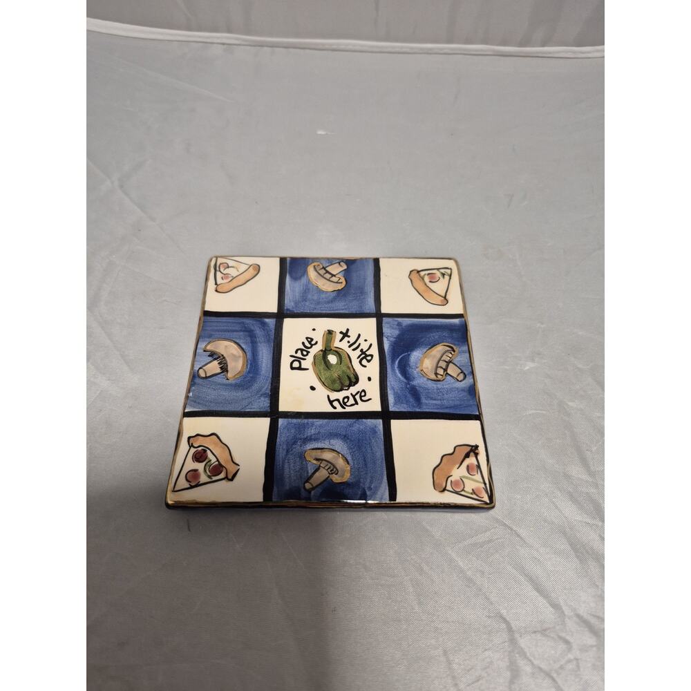 💥 Blue Sky Pizza Last Slice Tea Light Heather Ceramic Plate Holder 4" x 4" B6